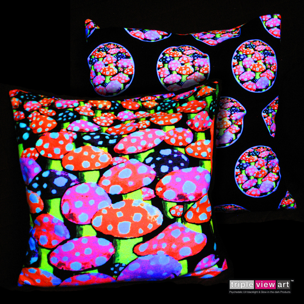 "Mushrooms" UV Black Light Fluorescent Double Sided Cushion Cover Decorative Throw Pillow Case
